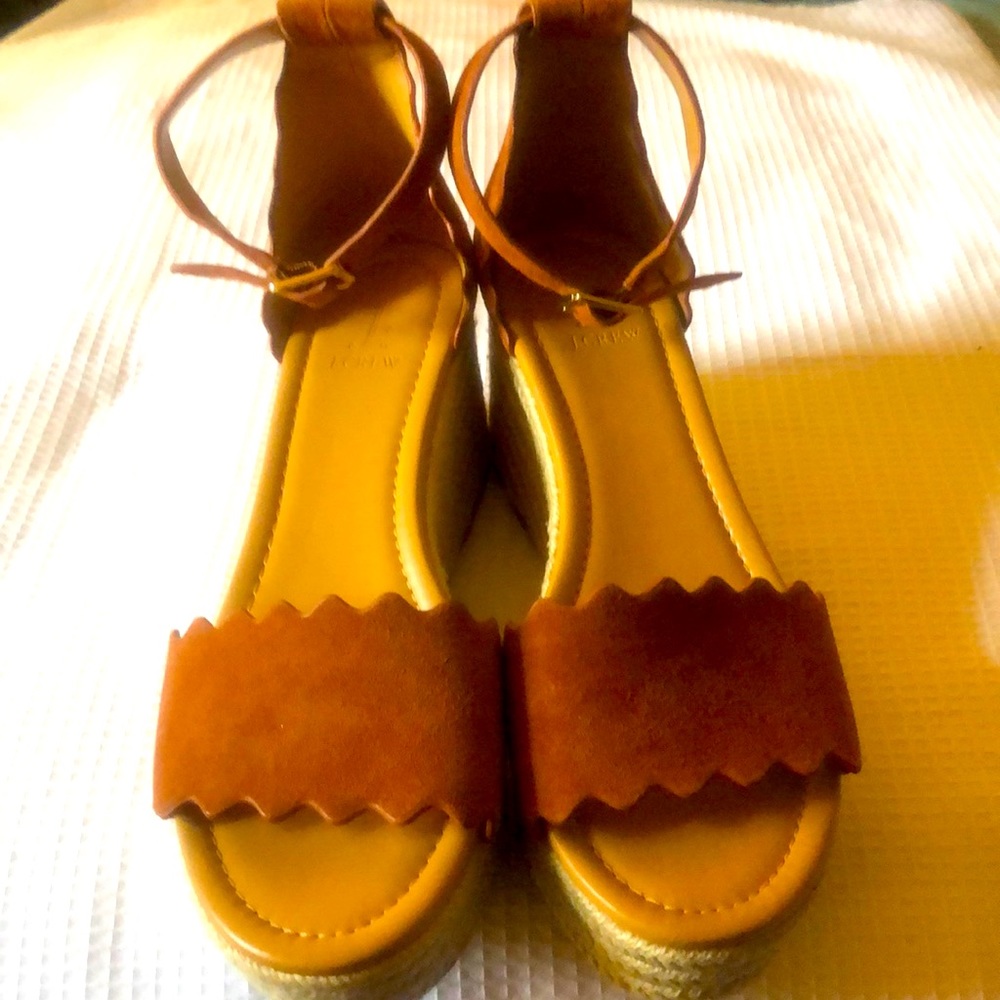 NWOT J Crew Camel Suede Wedges Size 9.5